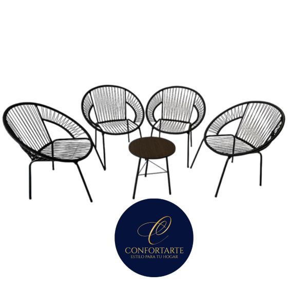 JUEGO DE SILLON ABANICO REDONDO CABLE NEGRO C/ 4SILLAS + MESITA CONFORTARTE