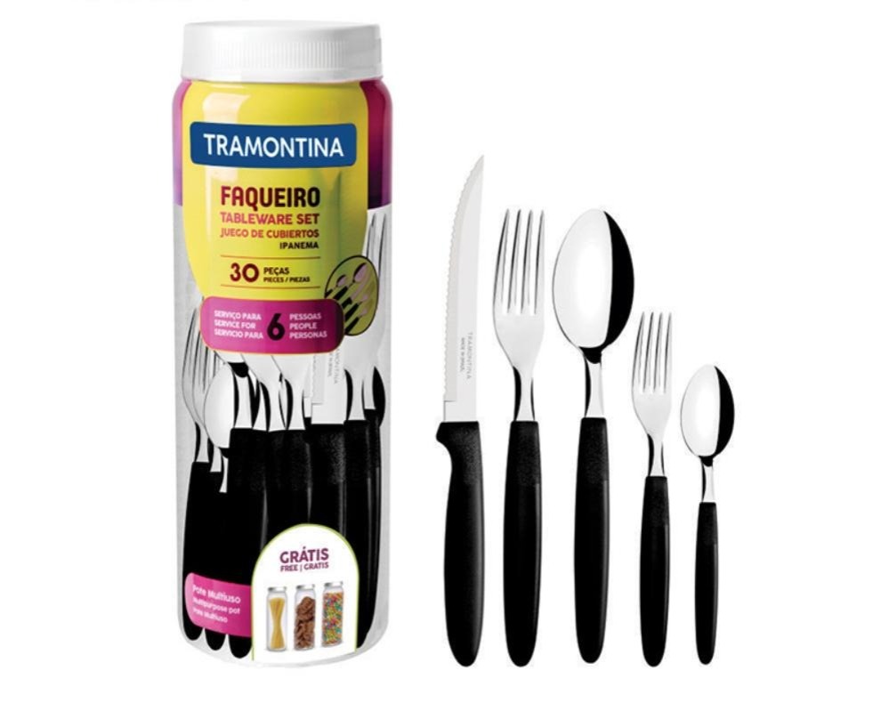 JUEGO DE CUBIERTOS TRAMONTINA 30PZAS IPANEMA NEGRO TA23398/088