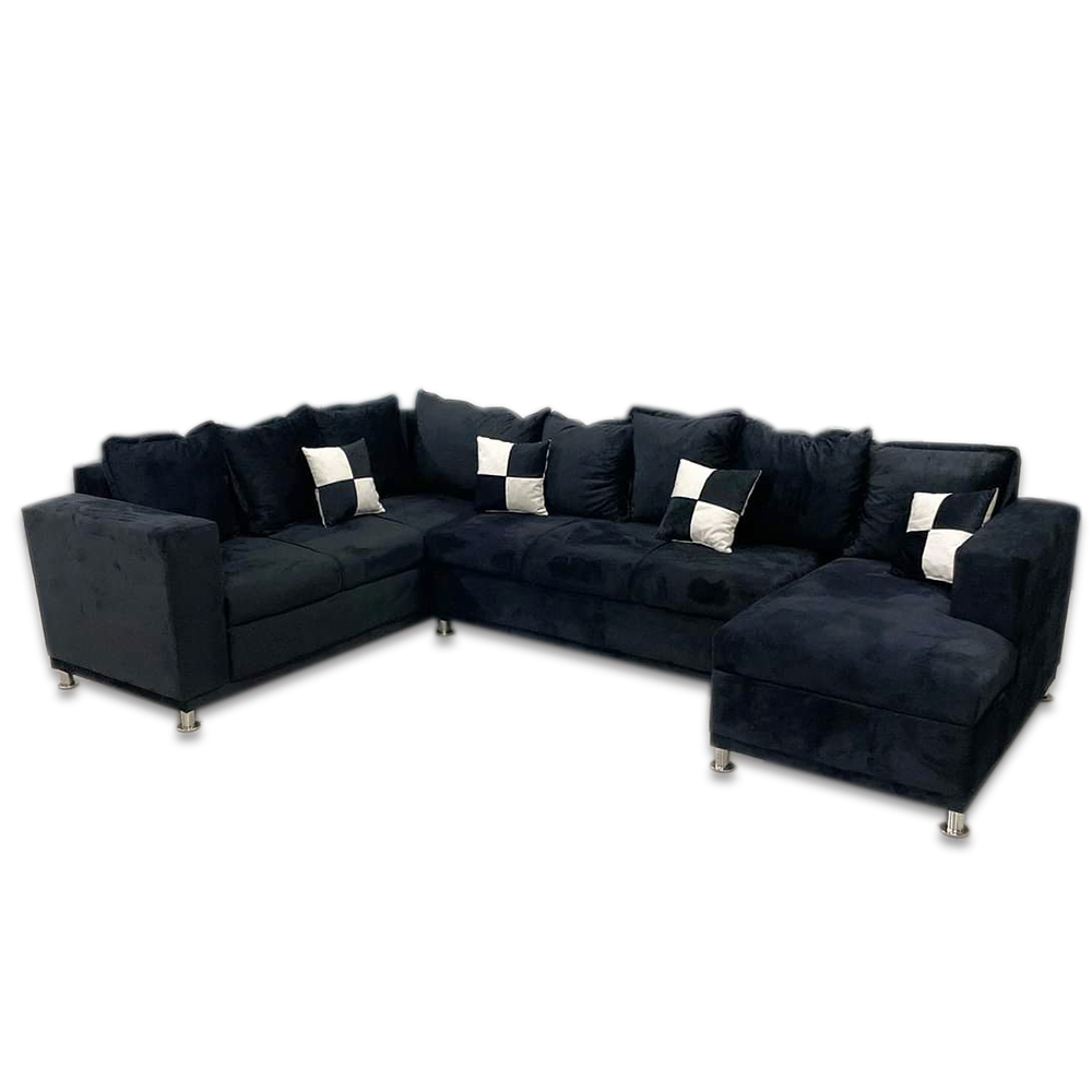SOFA DEYMAR ESQUINERO 7 LUGARES LUXO NEGRO + 4 ALMOHADAS